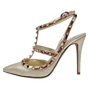 Valentino Garavani Rockstud Gold Leather Multi Strap Pumps 39.5‎